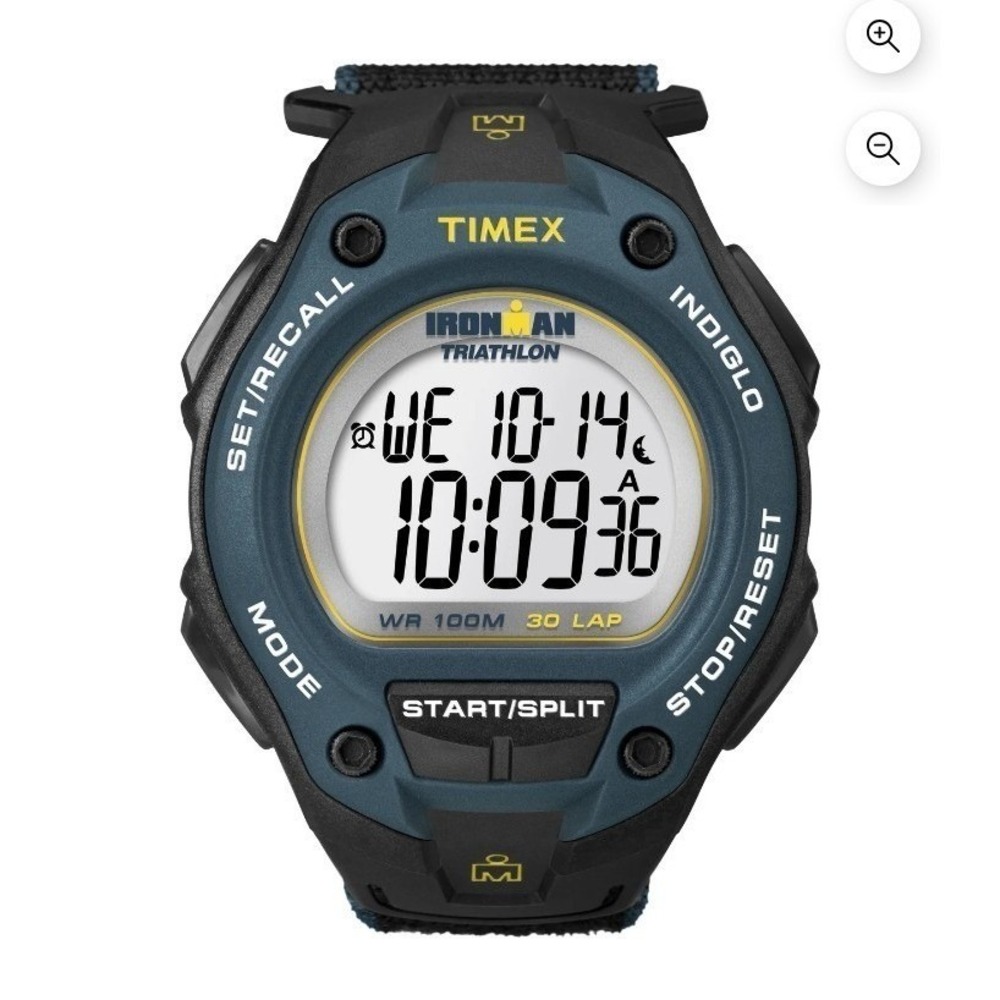 NEW Timex Men's Ironman Indiglow 30-Lap Watch Blue/Black Fast Wrap Canvas Strap